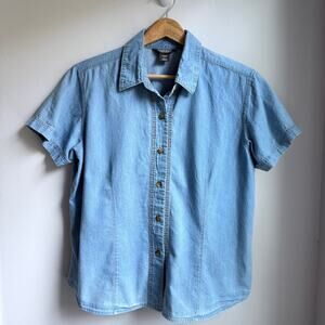 Woolrich Women’s Light Denim Short Sleeve Button Shirt Size L